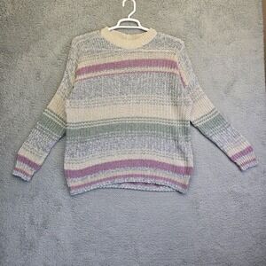 American Eagle Knit Sweater‎ Women's S Purple Cream Chunky Knit Oversized Y2K